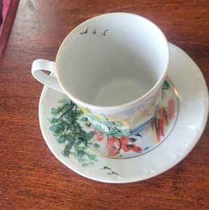 Vintage 6 small coffee cups w/ saucers,hande painted